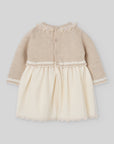 Beige Knit Dress with Tulle Skirt