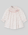 Cream Bunny Print Dress with Pink Smocking