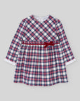 Navy, Red & Cream Plaid Dress with Velvet Belt