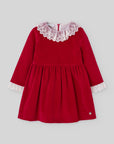 Red Velvet Dress with White Lace Collar