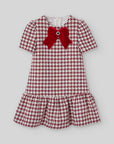 Red & Cream Houndstooth Dress with Velvet Bow
