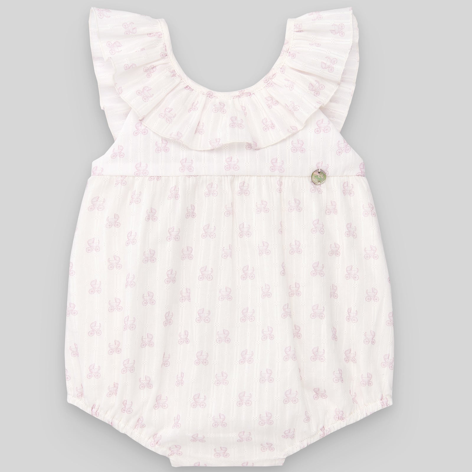 Baby Frill-Trim Pram-Print Romper