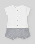 Short sleeve romper combining jersey
