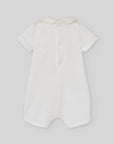 Short romper for baby boy with an embroidered chest panel