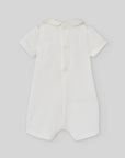 Short romper for baby boy with an embroidered chest panel
