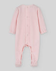 Pink Velvet Footed Onesie with Smocking