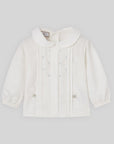 White Blouse with Blue Bow & Embroidery