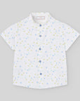 Short-sleeved boy's shirt with a soft marine print