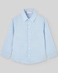 Long-sleeved children's shirt in blue gingham print
