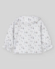 Goose & Foliage Print Blouse with Ruffle Collar