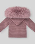 Knitted Coat with Faux-Fur Hoodie
