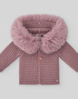 Knitted Coat with Faux-Fur Hoodie