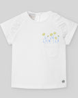 T-shirt for girls with a pocket and flower embroidery.