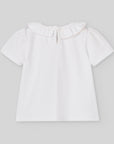 Short-sleeved girl's T-shirt with a frilled collar