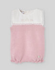 Girl's knitted romper with a pink knit body