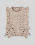 Beige Pointelle Knit Top with Ruffle Sleeves