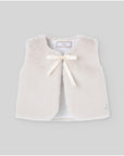 Cream Faux-Fur Vest with Satin Bow