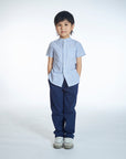 Blue striped short sleeve shirt