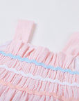 Dress for girl crafted in seersucker with a smocked bodice