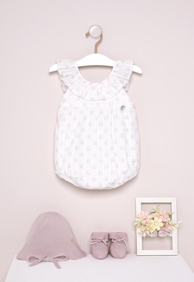 Baby Frill-Trim Pram-Print Romper