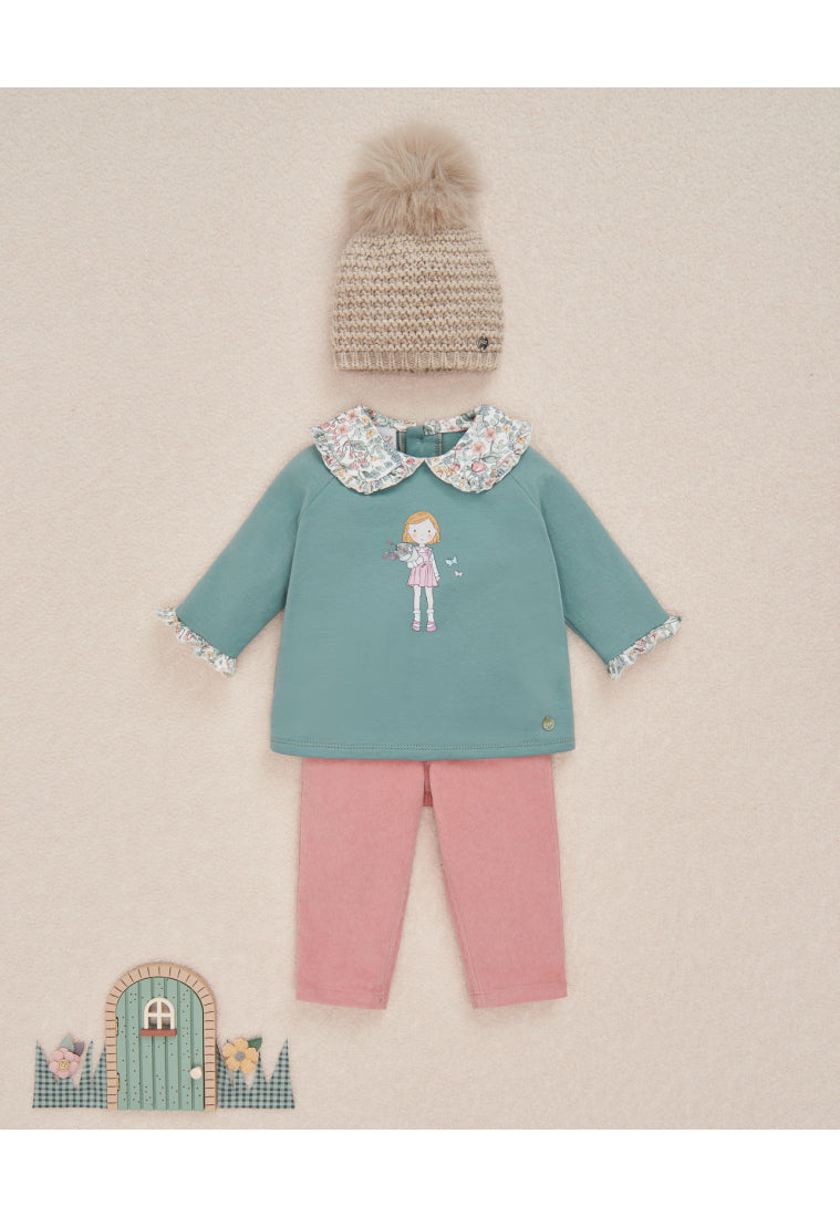 Baby Girl Green Sweatshirt with a Collar