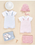 Ribbed knit romper with a striped pattern