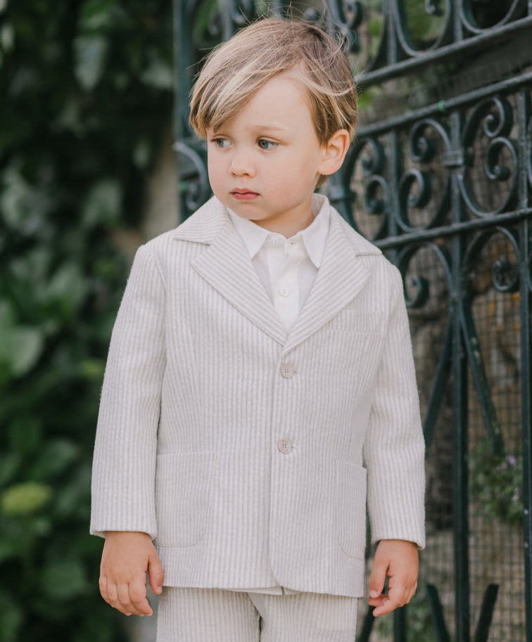Beige Blazer in dual-tone striped seersucker fabric