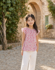 Pink Floral Flutter Blouse