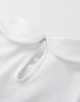 WHITE T-SHIRT WITH PINK COLLAR DETAILS