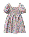 Floral dress with puff sleeves on a white background