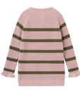 Pink sweater with green stripes on a white background