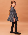 Navy Blue Cotton Dress with White Little Trees