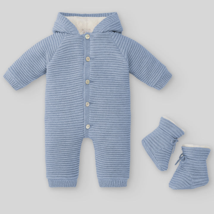 BLUE KNIT BABY SUIT WITH BOOTIES "BALANCIN"
