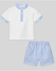 Short bicolor striped fabric pants