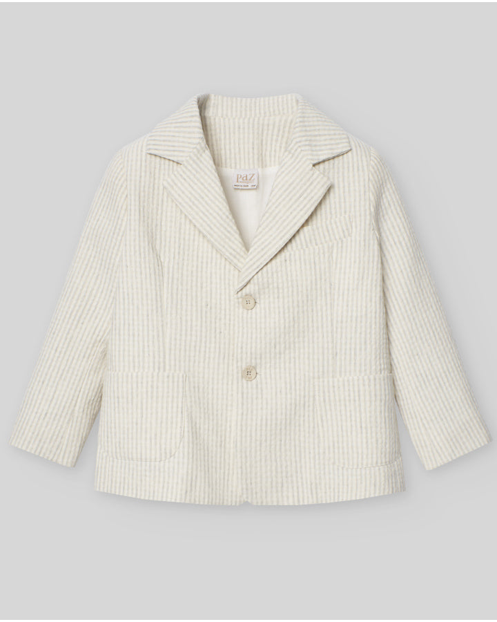 Beige Blazer in dual-tone striped seersucker fabric