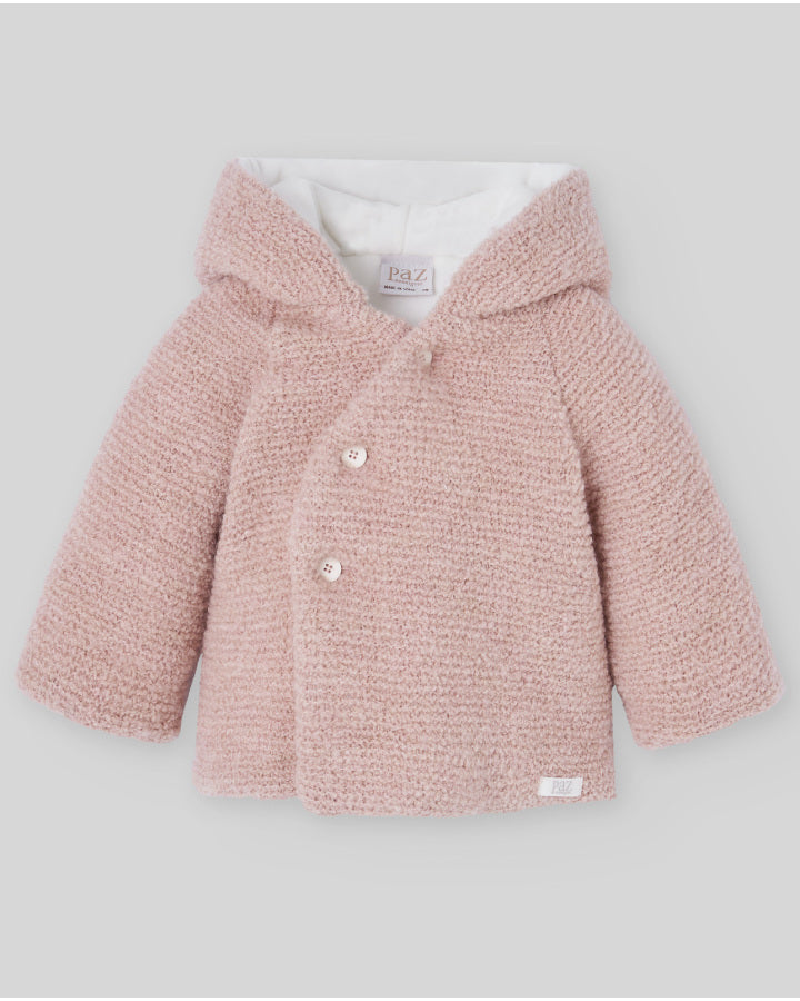 Knitted coat with hood