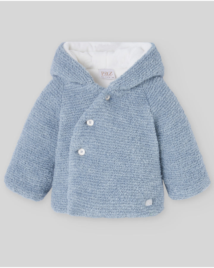 Knitted coat with hood