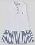 Dress for girl with polo-style knit top and striped fabric skirt