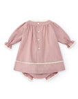 Pink Cotton Dress with Bloomers with white lace details