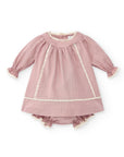 Pink Cotton Dress with Bloomers with white lace details