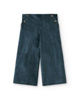 Blue Velvet Corduroy High-Waist trousers with silver buttons