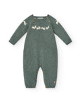 Gray-Green Knitted non-footed Overall with Deer