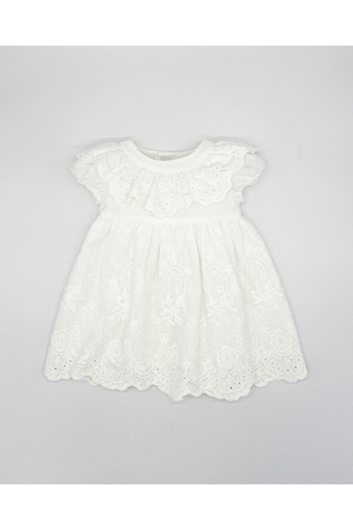 EMBROIDERED PLUMETI DRESS WITH RUFFLE BORDER