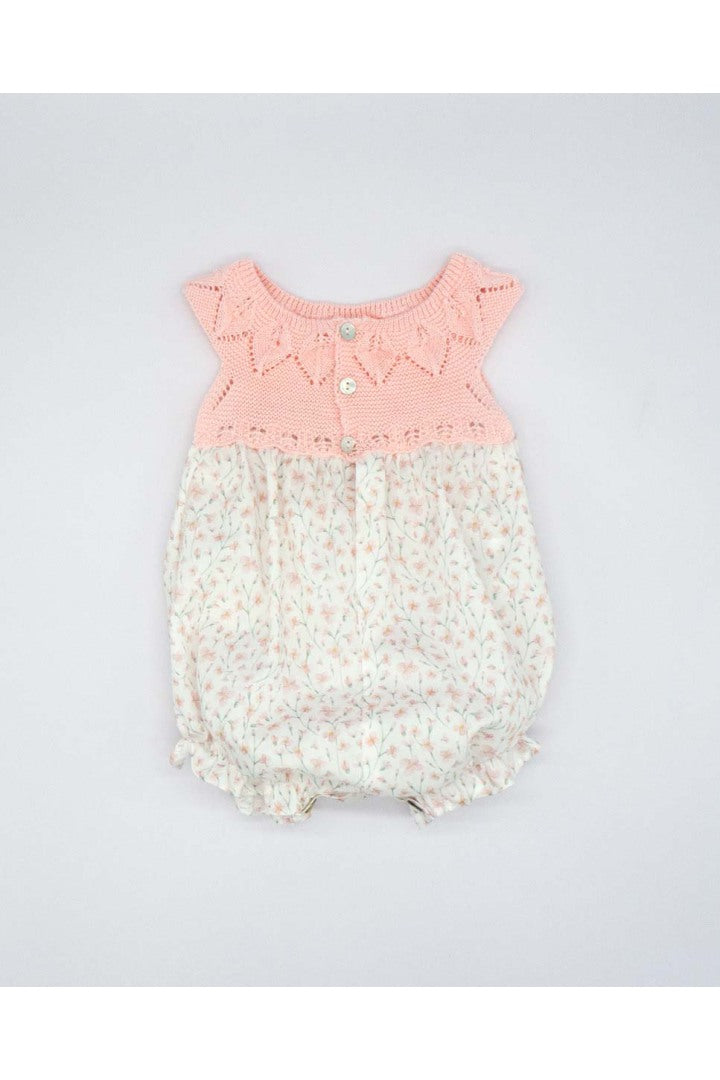 PINK KNITTED AND PINK FLOWER POPLIN ROMPER SUIT – MIBONBóN
