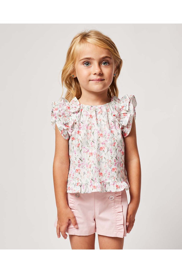 PINK TWILL RUFFLE SHORTS