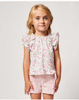 PINK TWILL RUFFLE SHORTS
