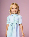 Bi-color Blue and Green Striped Shirt Dress
