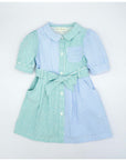 Bi-color Blue and Green Striped Shirt Dress