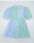 Bi-color Blue and Green Striped Shirt Dress