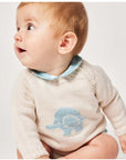 Ecru Jumper with Blue Elephant